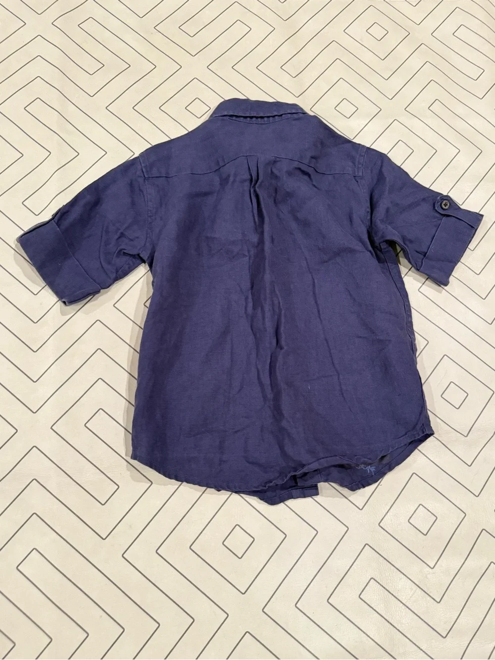 Janie and Jack Blue Short-Sleeve Button-Up Shirt with Hawaiian Embroidery